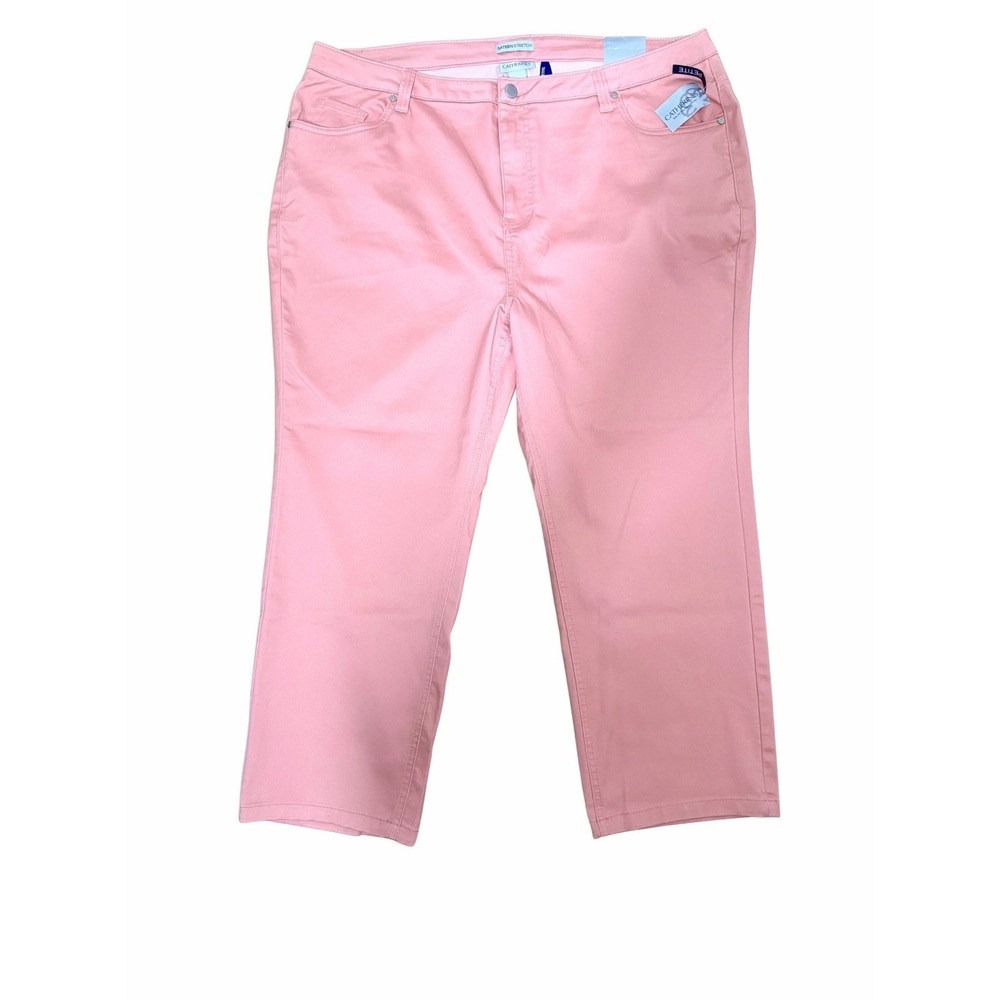 Catherines Petite Pink Sateen Stretch Capri Pants Plus 26WP NWT High Rise - Picture 2 of 5